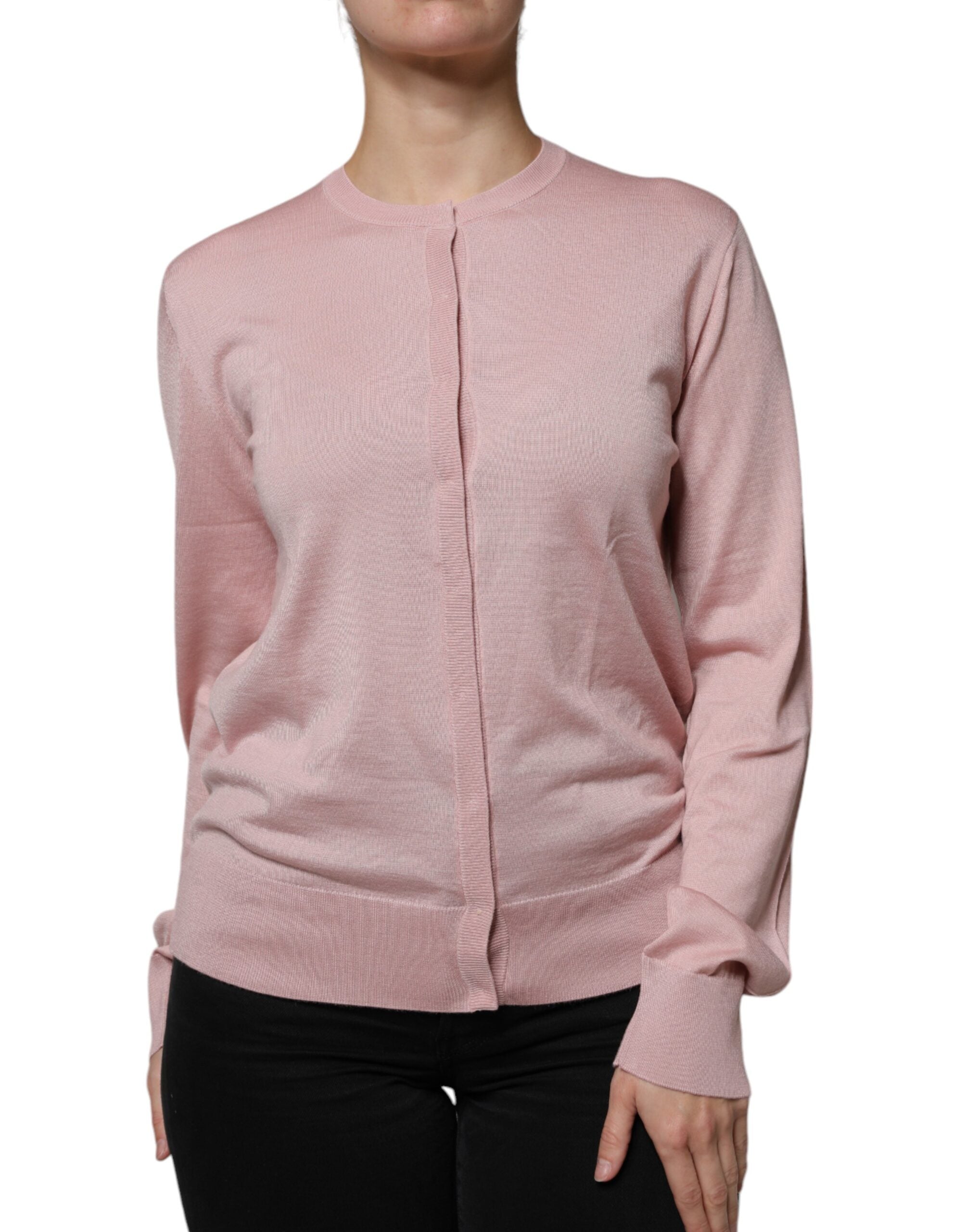 Rosa stickad kofta i ull med knappar