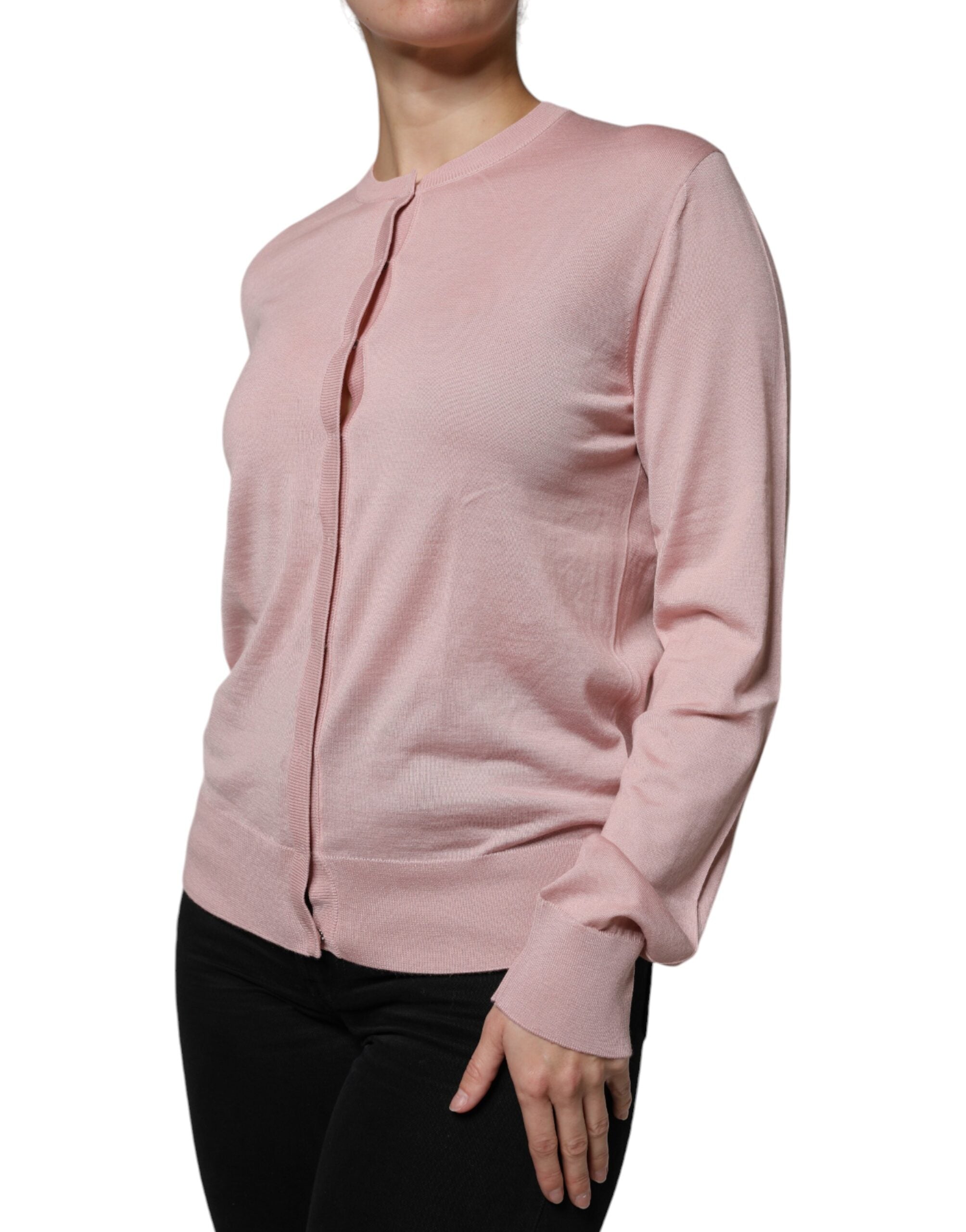 Rosa stickad kofta i ull med knappar