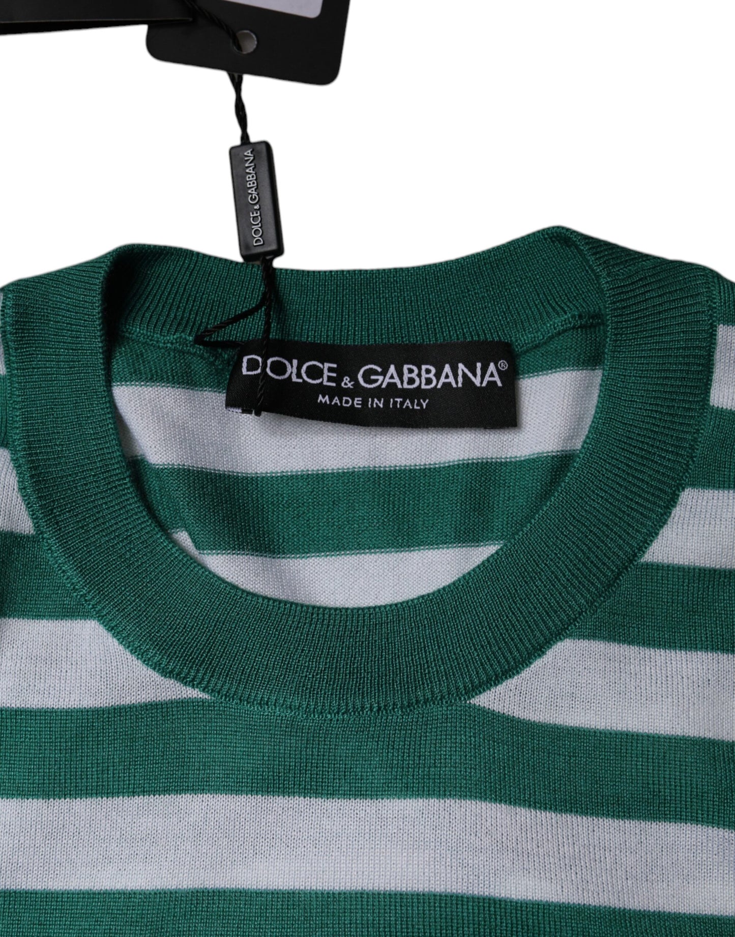 Dolce &amp; Gabbana Vit Grön Randig Löv Rund Hals T-shirt
