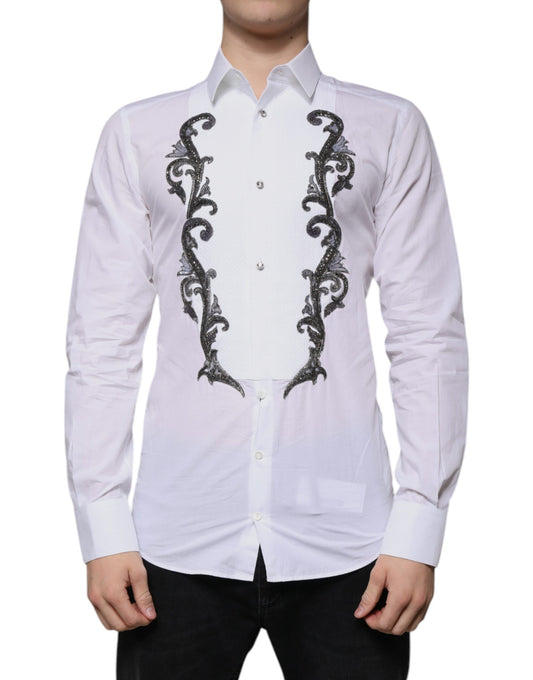 Dolce &amp; Gabbana Vit Slim Fit Barock Guld Herrskjorta