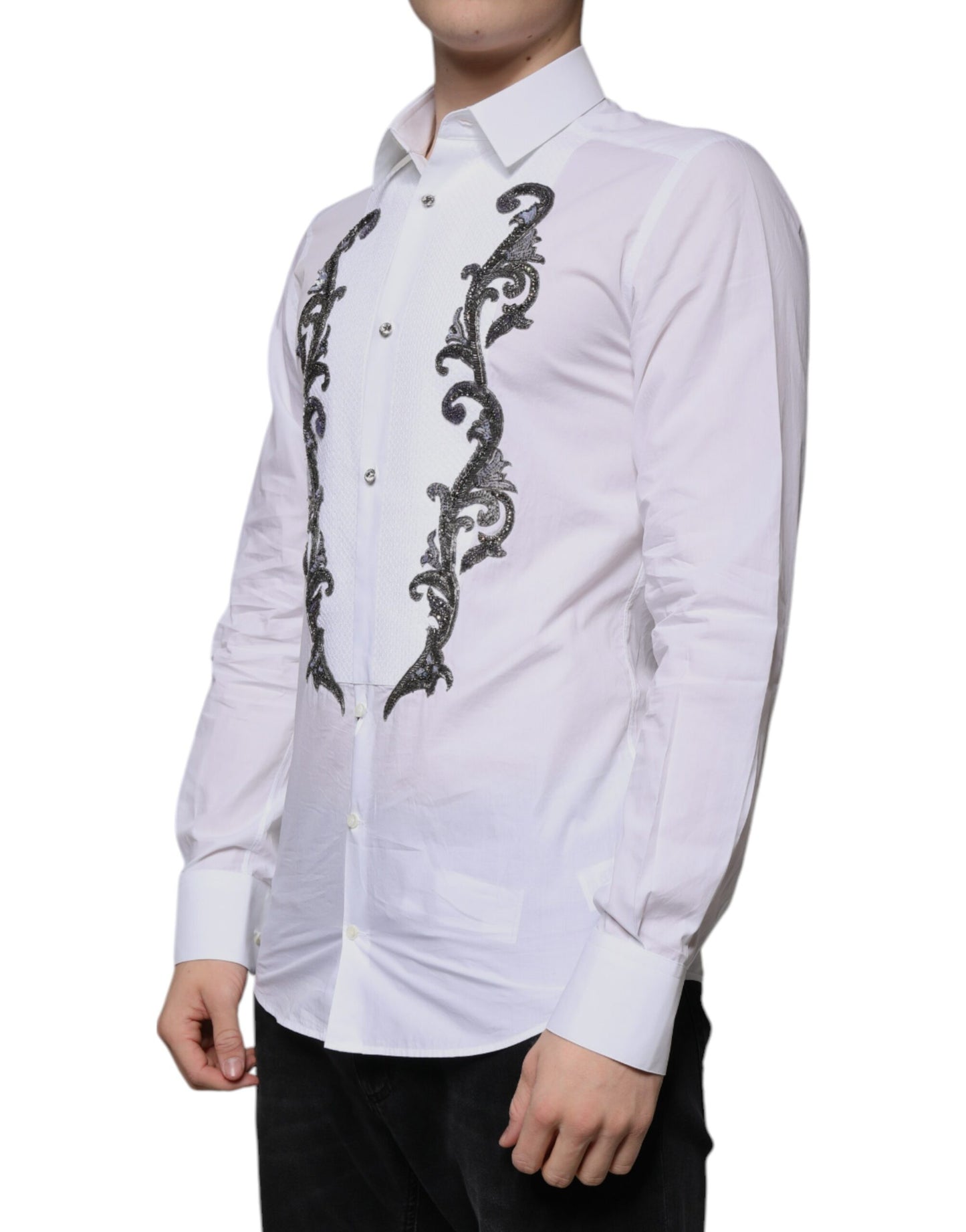 Dolce &amp; Gabbana Vit Slim Fit Barock Guld Herrskjorta