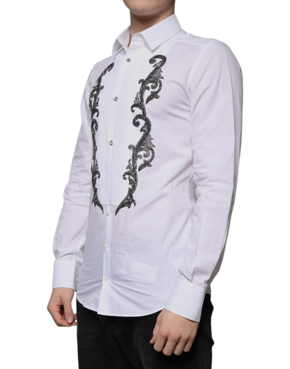 Dolce &amp; Gabbana Vit Slim Fit Barock Guld Herrskjorta
