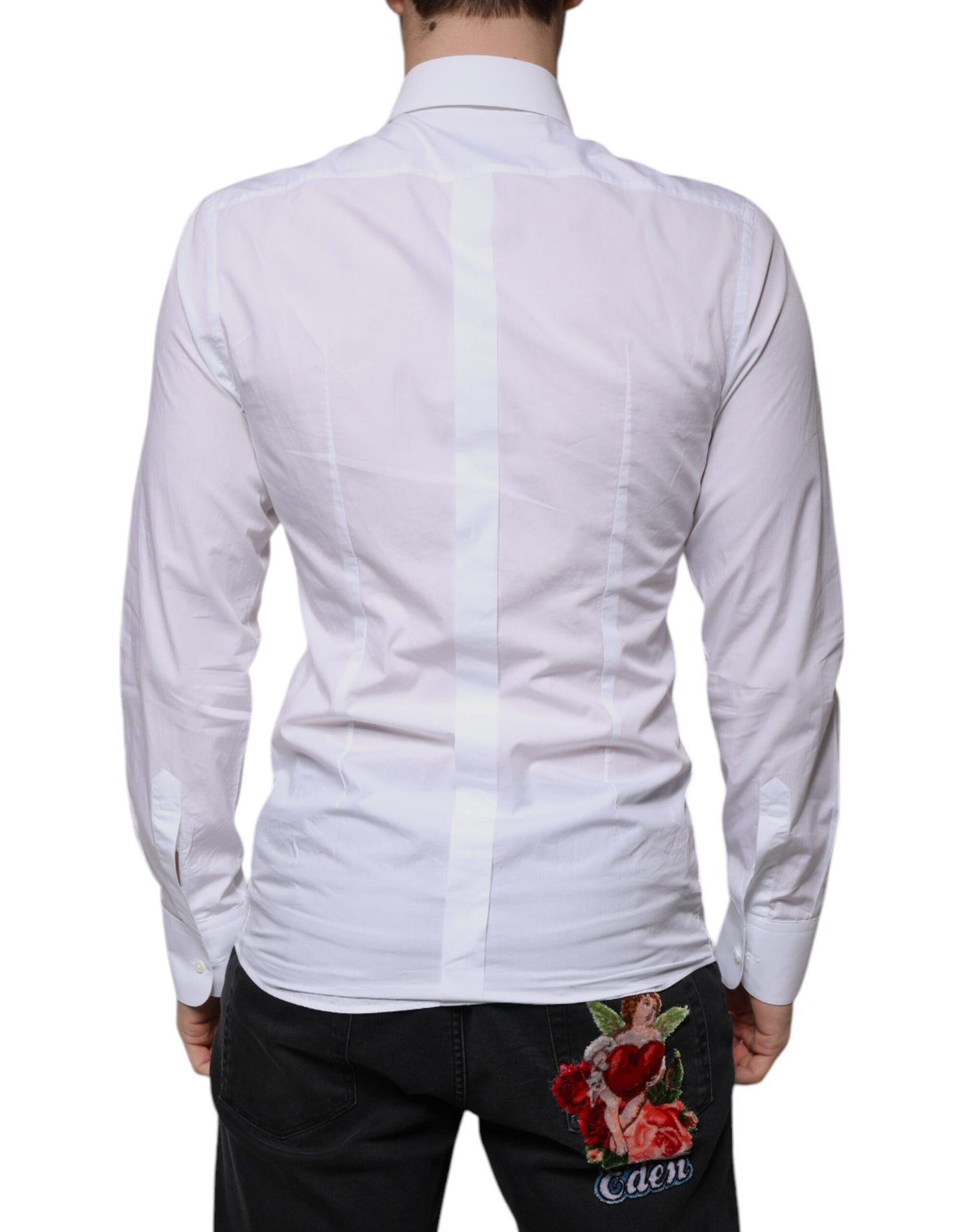 Dolce &amp; Gabbana Vit Slim Fit Barock Guld Herrskjorta