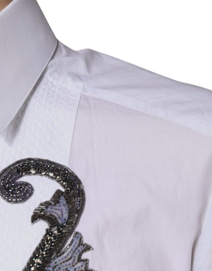 Dolce &amp; Gabbana Vit Slim Fit Barock Guld Herrskjorta