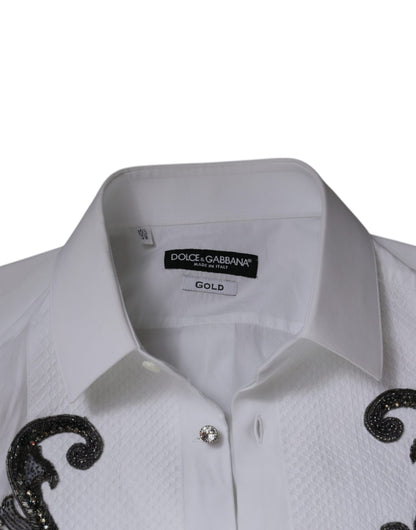Dolce &amp; Gabbana Vit Slim Fit Barock Guld Herrskjorta