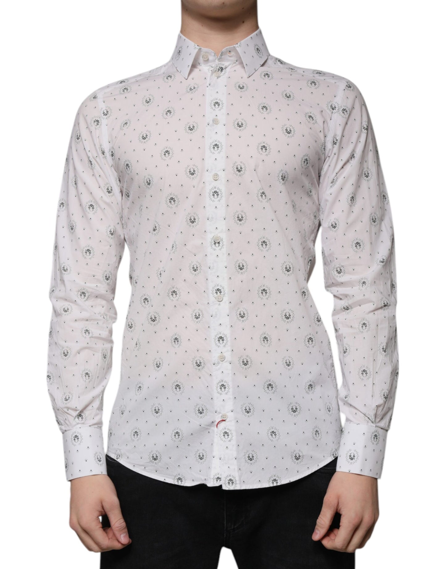 Dolce &amp; Gabbana Vit Mönstrad Bomull Slim Fit Herrskjorta