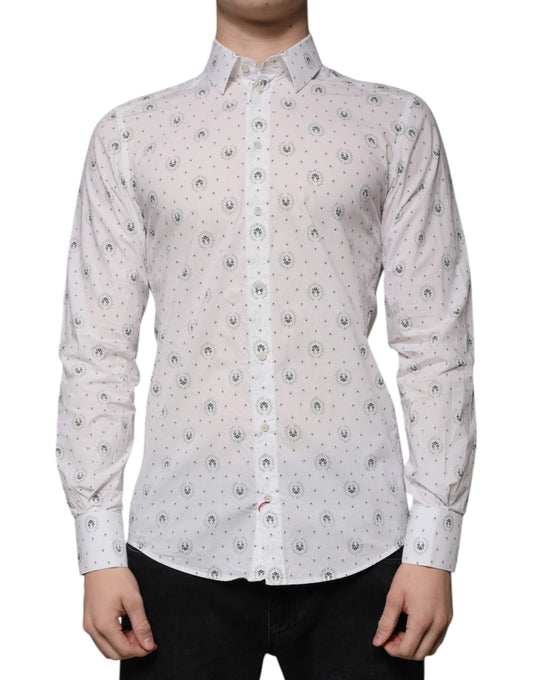 Dolce &amp; Gabbana Vit Mönstrad Bomull Slim Fit Herrskjorta