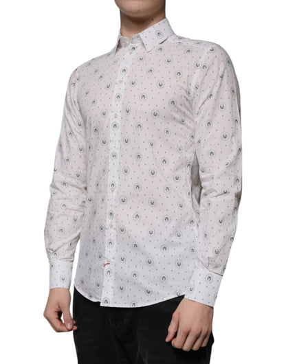 Dolce &amp; Gabbana Vit Mönstrad Bomull Slim Fit Herrskjorta