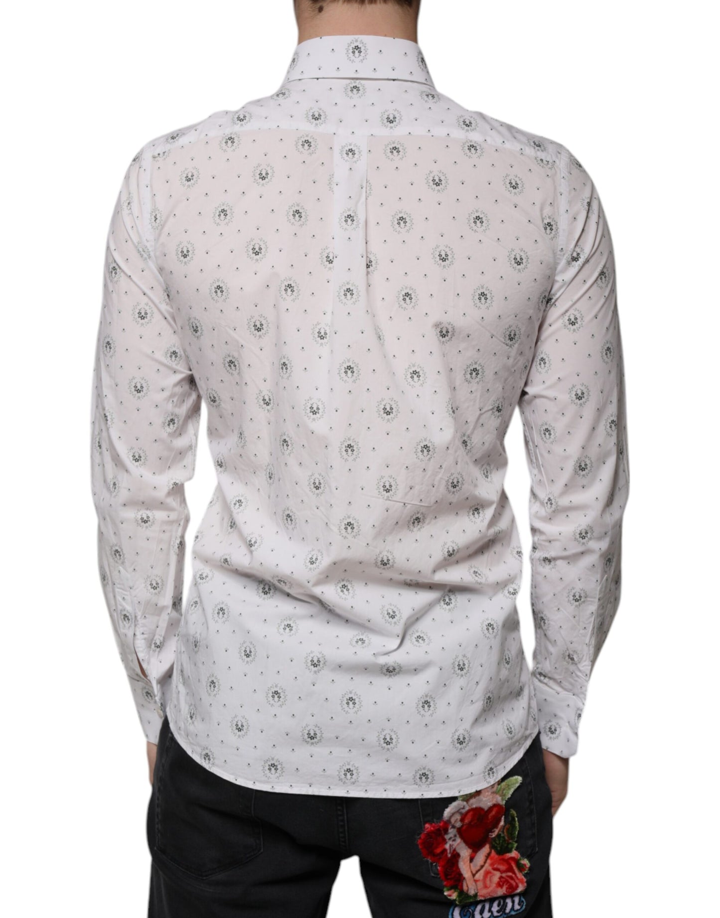 Dolce &amp; Gabbana Vit Mönstrad Bomull Slim Fit Herrskjorta