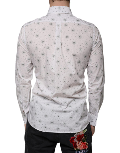 Dolce &amp; Gabbana Vit Mönstrad Bomull Slim Fit Herrskjorta