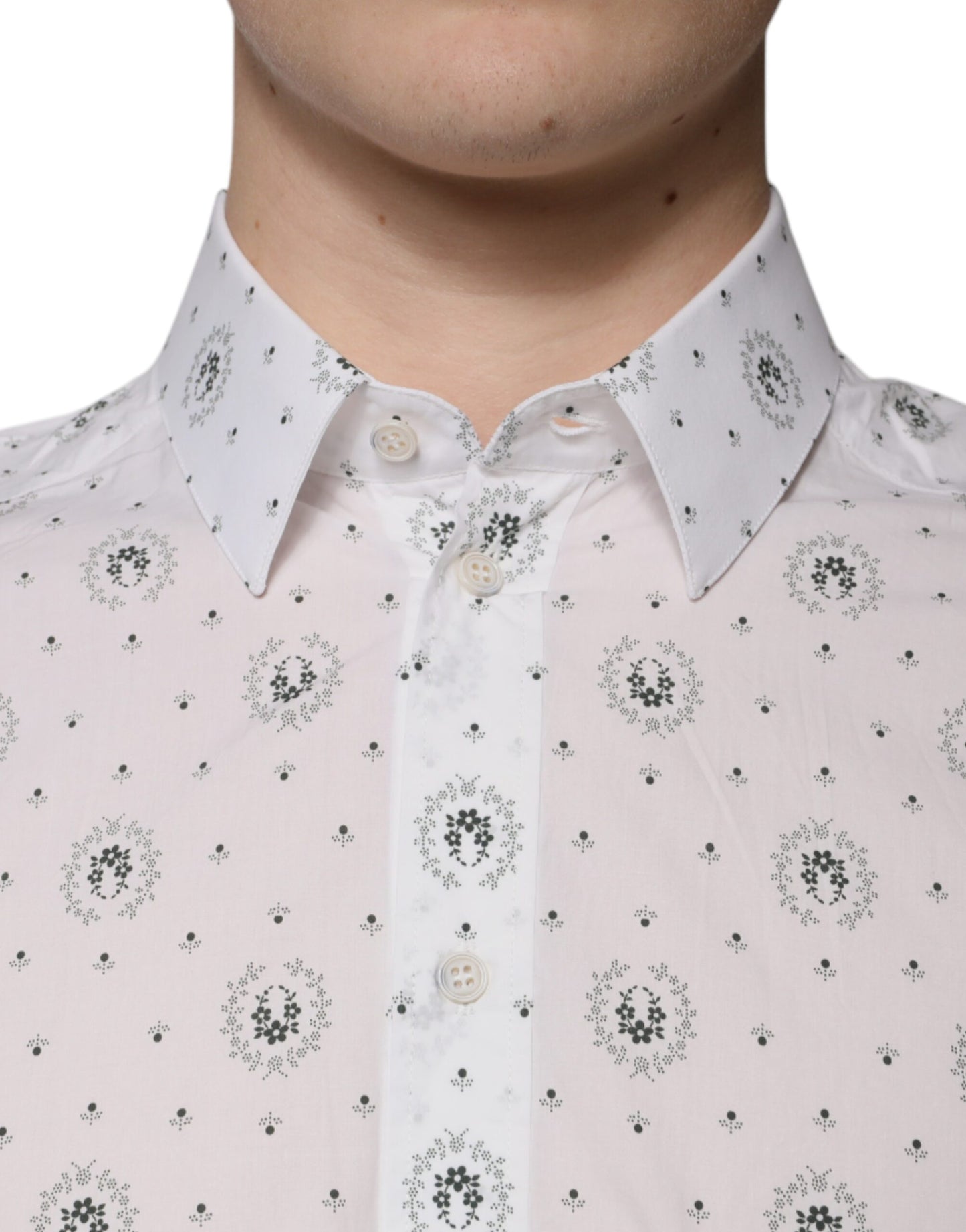Dolce &amp; Gabbana Vit Mönstrad Bomull Slim Fit Herrskjorta