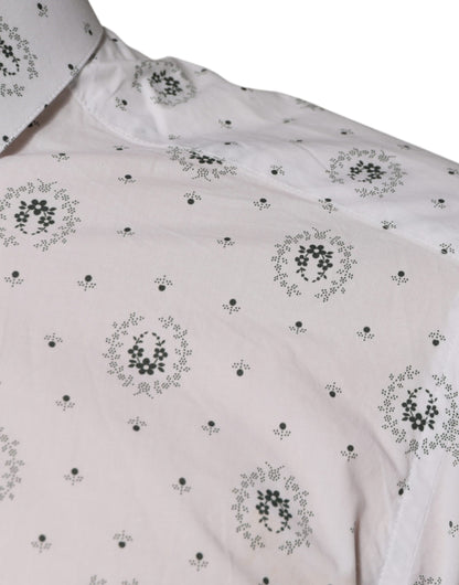 Dolce &amp; Gabbana Vit Mönstrad Bomull Slim Fit Herrskjorta