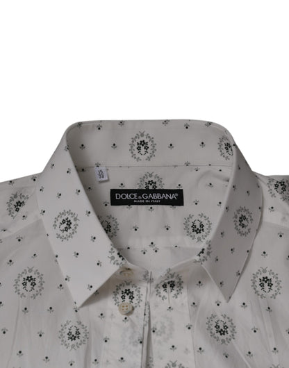 Dolce &amp; Gabbana Vit Mönstrad Bomull Slim Fit Herrskjorta
