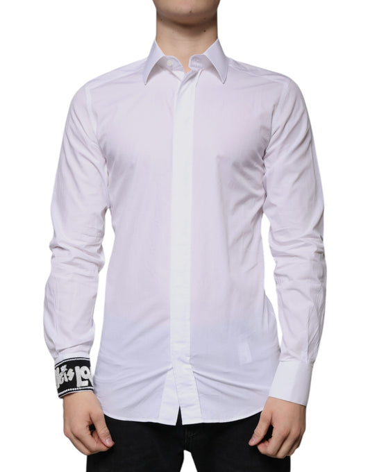 Dolce &amp; Gabbana Vit Bomull Slim Fit Guld Herrskjorta