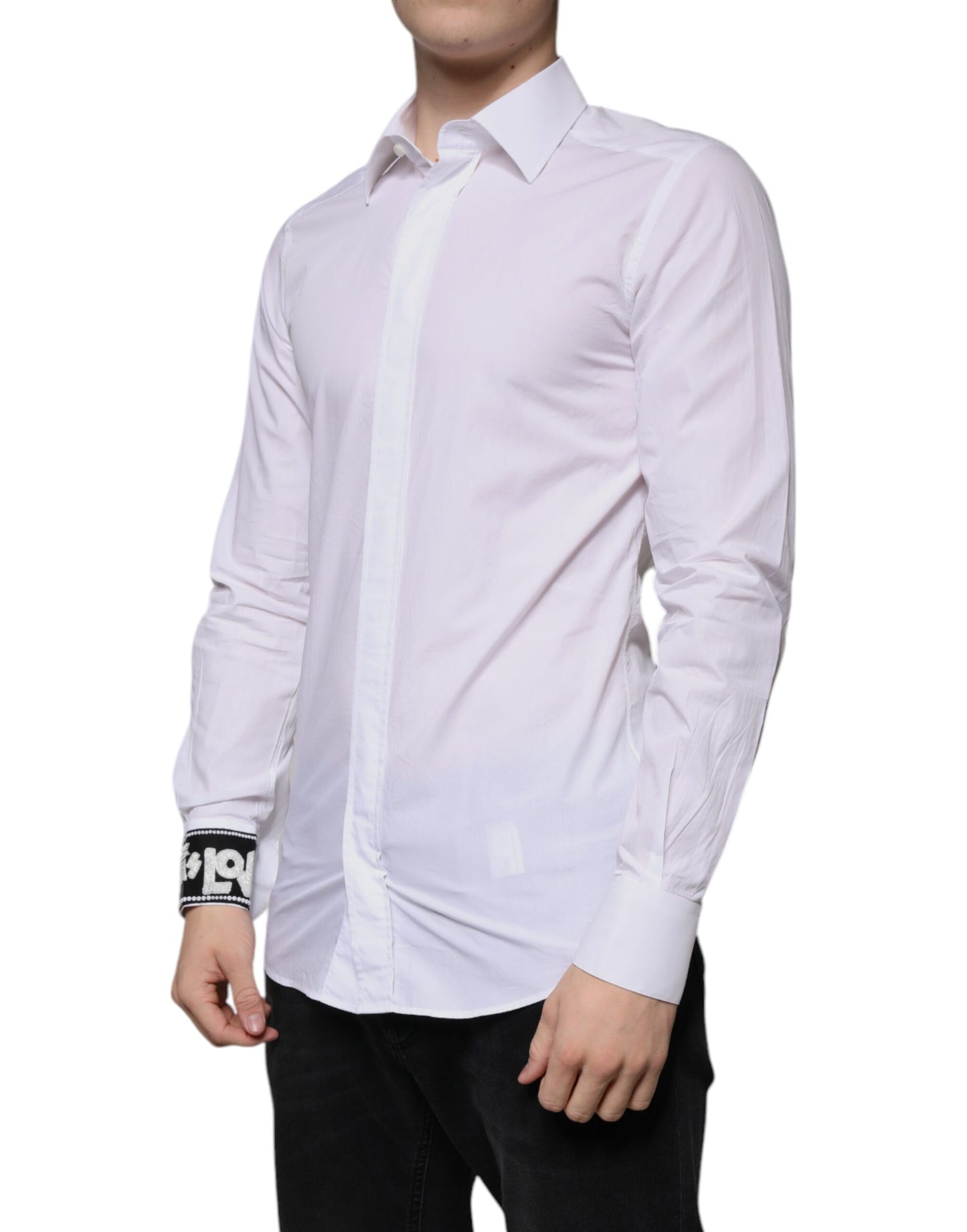 Dolce &amp; Gabbana Vit Bomull Slim Fit Guld Herrskjorta