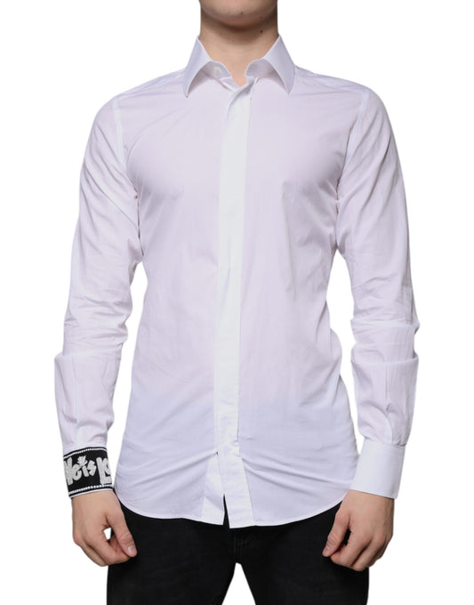Dolce &amp; Gabbana Vit Bomull Slim Fit Herrskjorta GULD