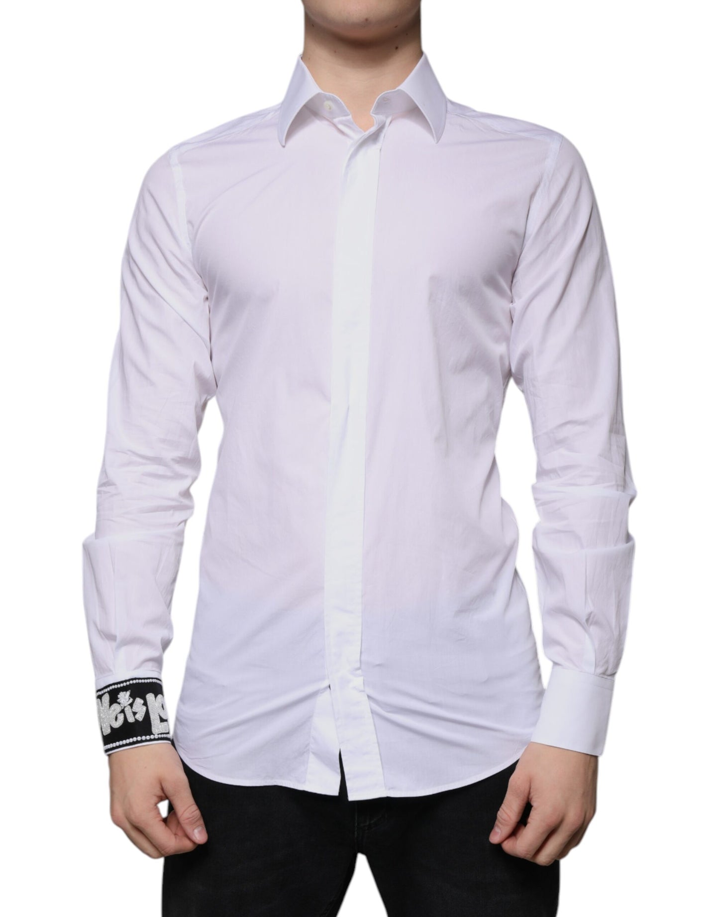 Dolce &amp; Gabbana Vit Bomull Slim Fit Herrskjorta GULD