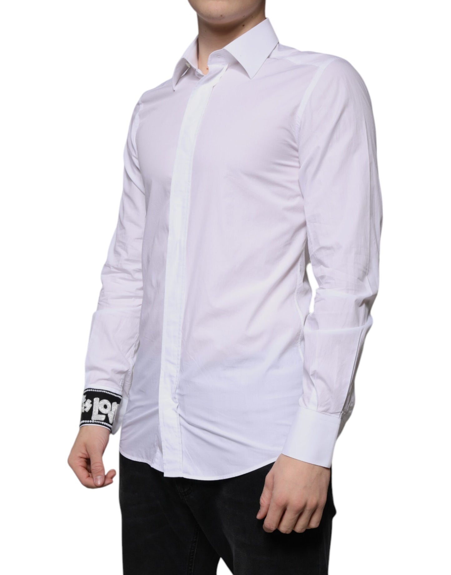 Dolce &amp; Gabbana Vit Bomull Slim Fit Herrskjorta GULD