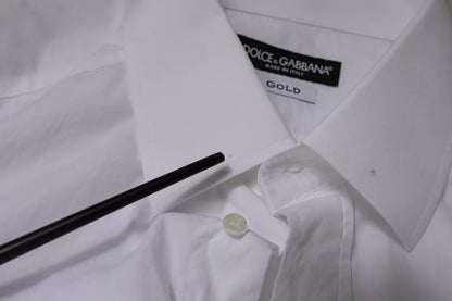Dolce &amp; Gabbana Vit Bomull Slim Fit Herrskjorta GULD