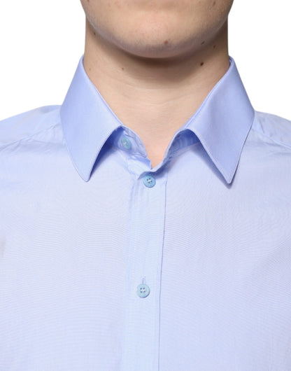 Dolce &amp; Gabbana Ljusblå Bomull Slim Fit GULD Herrskjorta