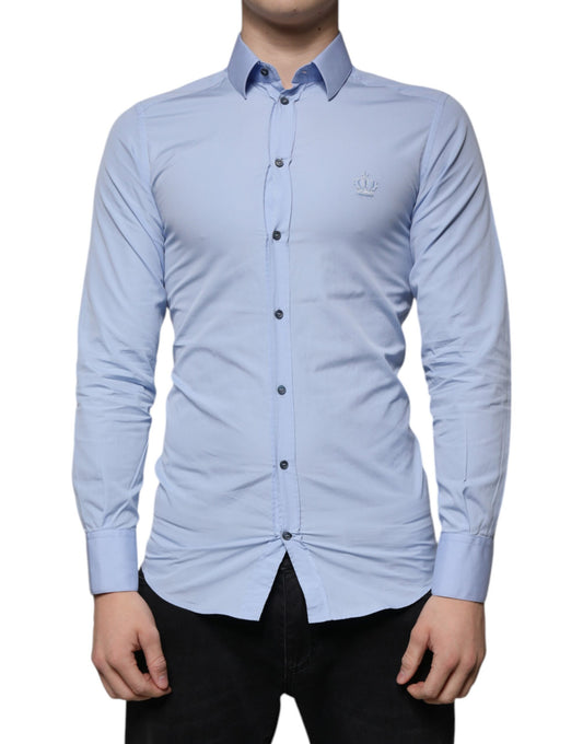 Dolce &amp; Gabbana Ljusblå Bomullsskjorta Slim Fit Guld