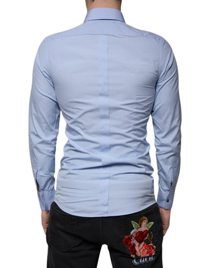 Dolce &amp; Gabbana Ljusblå Bomullsskjorta Slim Fit Guld