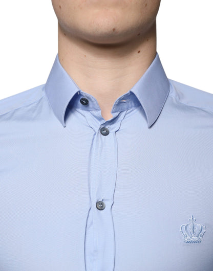 Dolce &amp; Gabbana Ljusblå Bomullsskjorta Slim Fit Guld