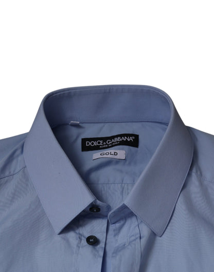 Dolce &amp; Gabbana Ljusblå Bomullsskjorta Slim Fit Guld