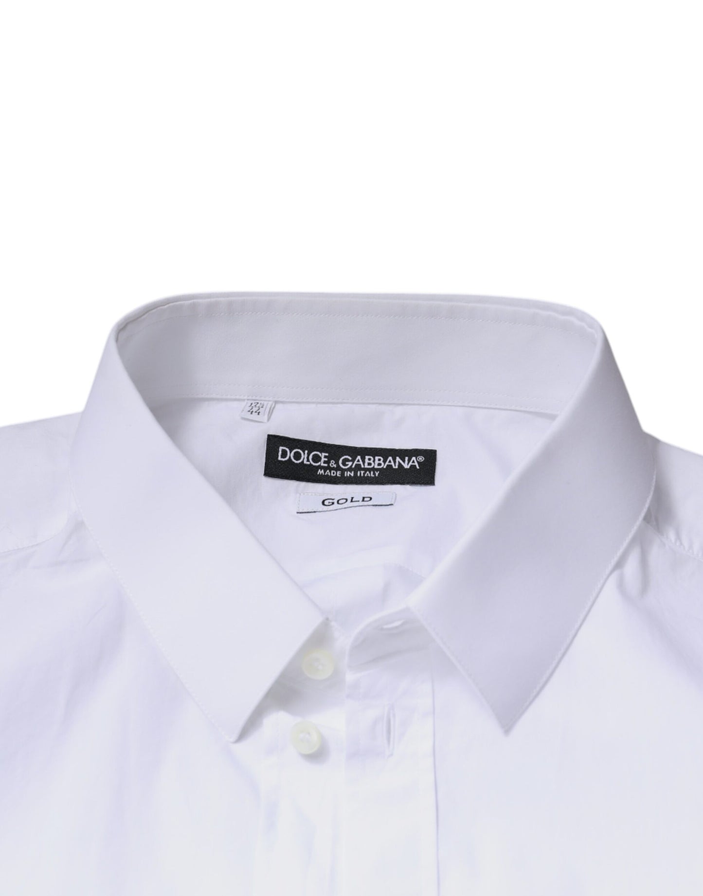 Dolce &amp; Gabbana Vit Logotyp Bomull Slim Fit Guldfärgad Klänningskjorta