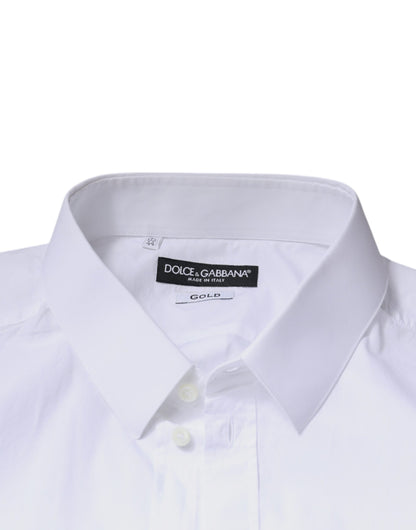 Dolce &amp; Gabbana Vit Logotyp Bomull Slim Fit Guldfärgad Klänningskjorta