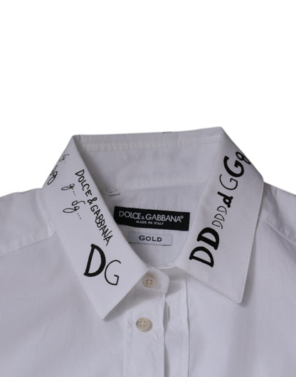 Dolce &amp; Gabbana Vit Bomullslogotyp Formell Herr GULDIG Klänningskjorta