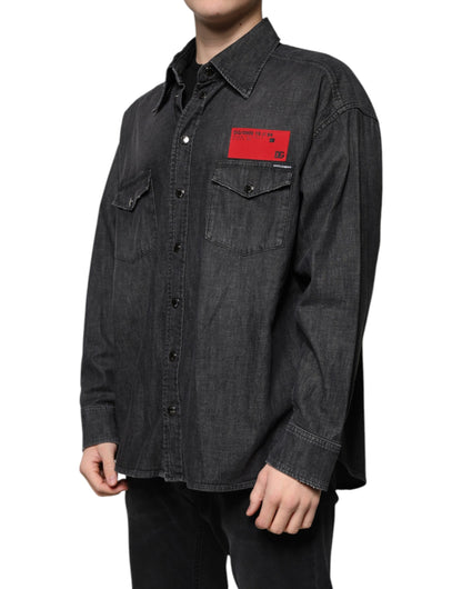 Dolce &amp; Gabbana svart denimskjorta med logotyp och knappar i bomull