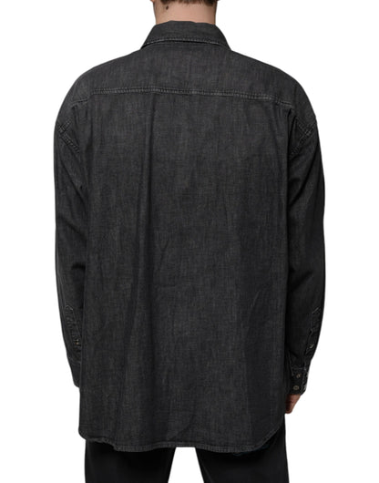 Dolce &amp; Gabbana svart denimskjorta med logotyp och knappar i bomull