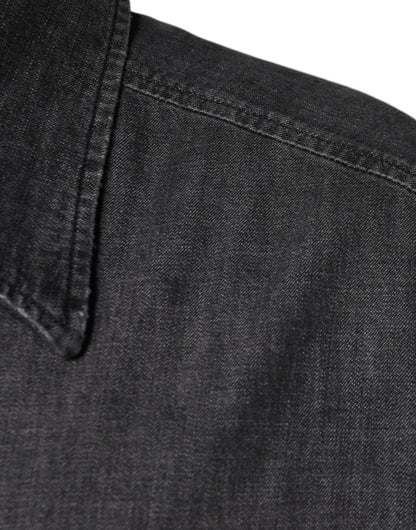 Dolce &amp; Gabbana svart denimskjorta med logotyp och knappar i bomull