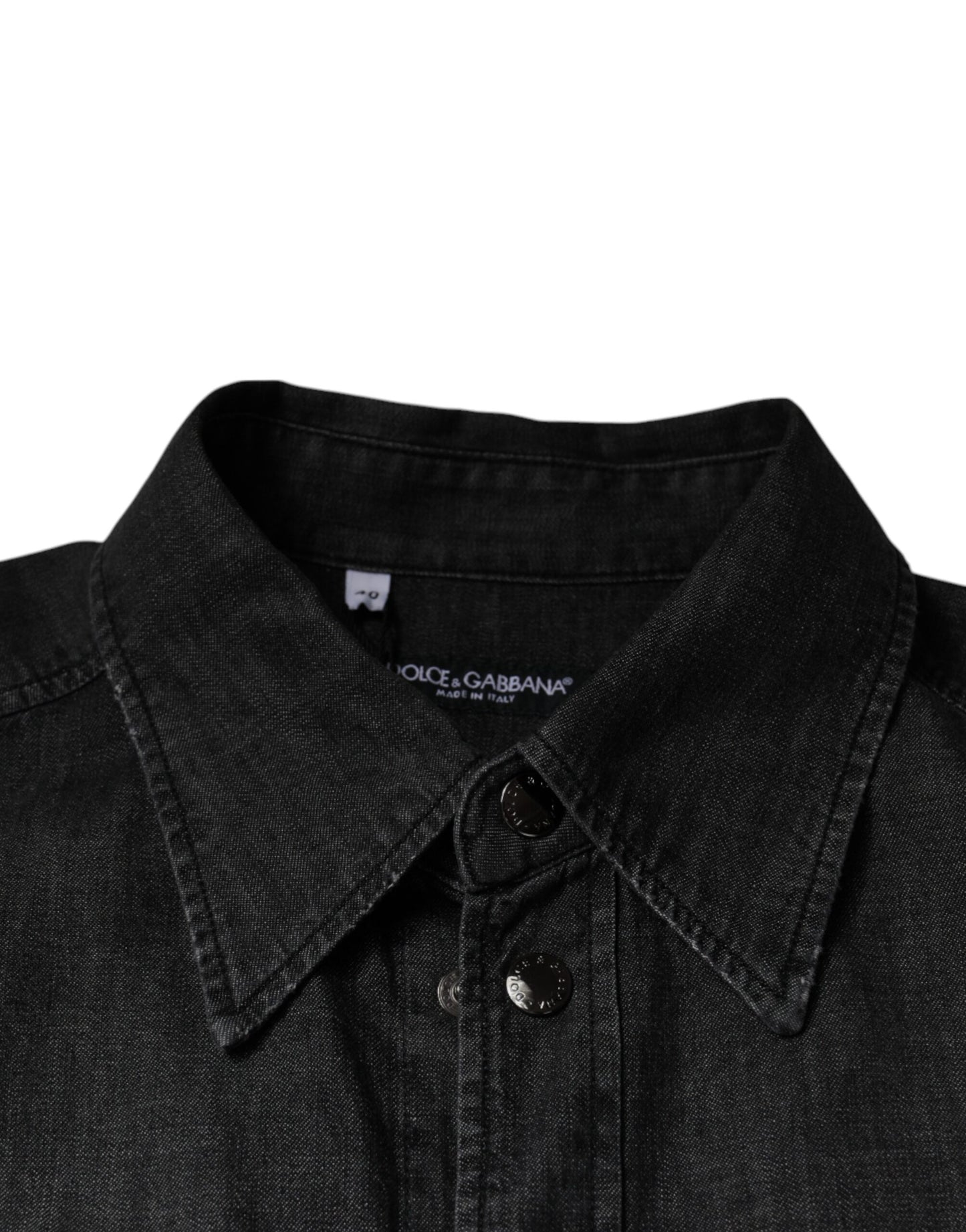 Dolce &amp; Gabbana svart denimskjorta med logotyp och knappar i bomull