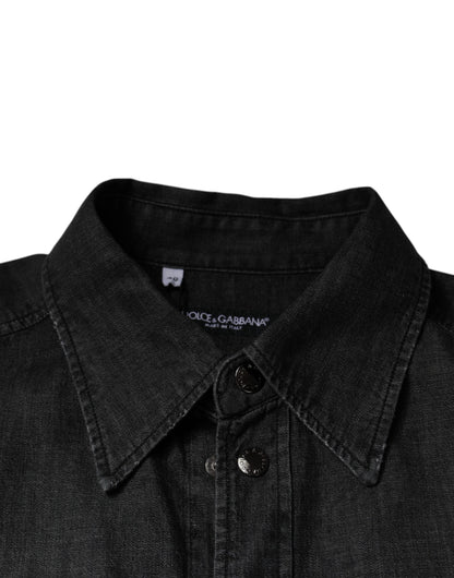 Dolce &amp; Gabbana svart denimskjorta med logotyp och knappar i bomull