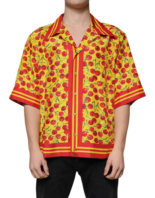 Dolce &amp; Gabbana Gul Körsbärsfärgad Sidenskjorta med Knappar