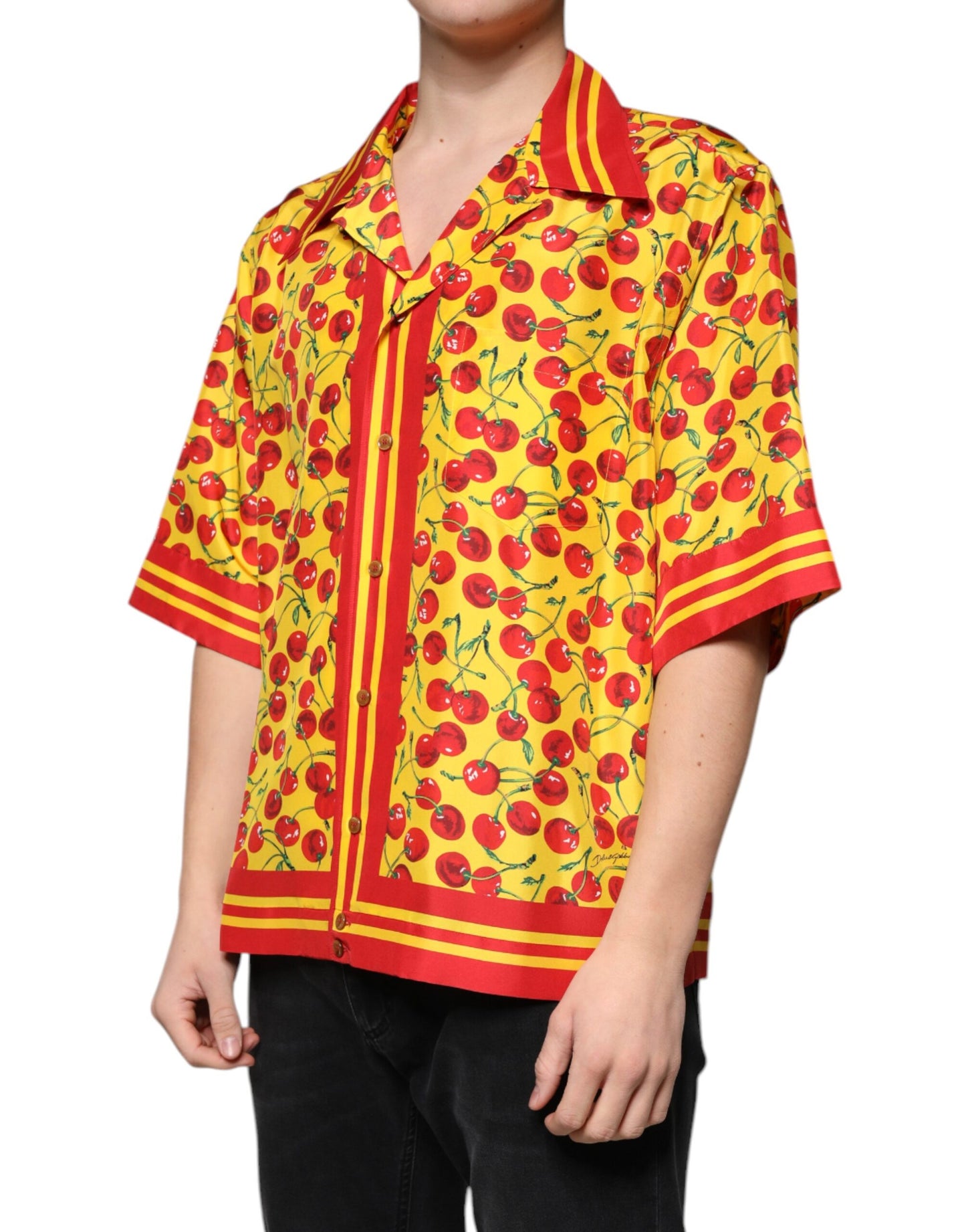 Dolce &amp; Gabbana Gul Körsbärsfärgad Sidenskjorta med Knappar