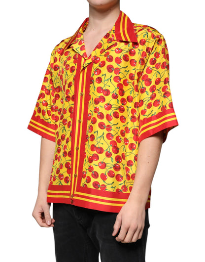 Dolce &amp; Gabbana Gul Körsbärsfärgad Sidenskjorta med Knappar