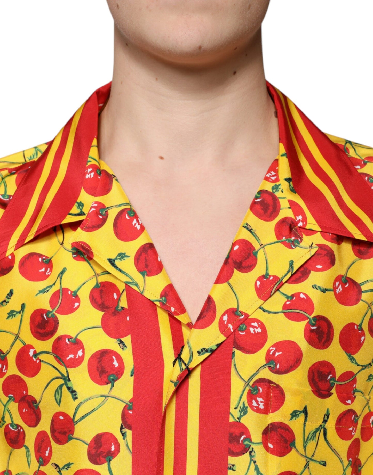 Dolce &amp; Gabbana Gul Körsbärsfärgad Sidenskjorta med Knappar