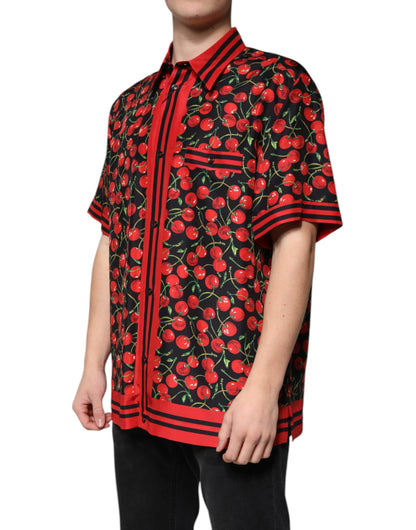 Dolce &amp; Gabbana Svart Körsbärssidenskjorta med Knappar