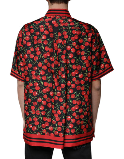 Dolce &amp; Gabbana Svart Körsbärssidenskjorta med Knappar
