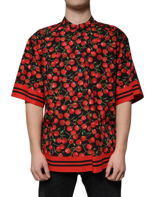 Dolce &amp; Gabbana svart körsbärsbomullsskjorta med knappar