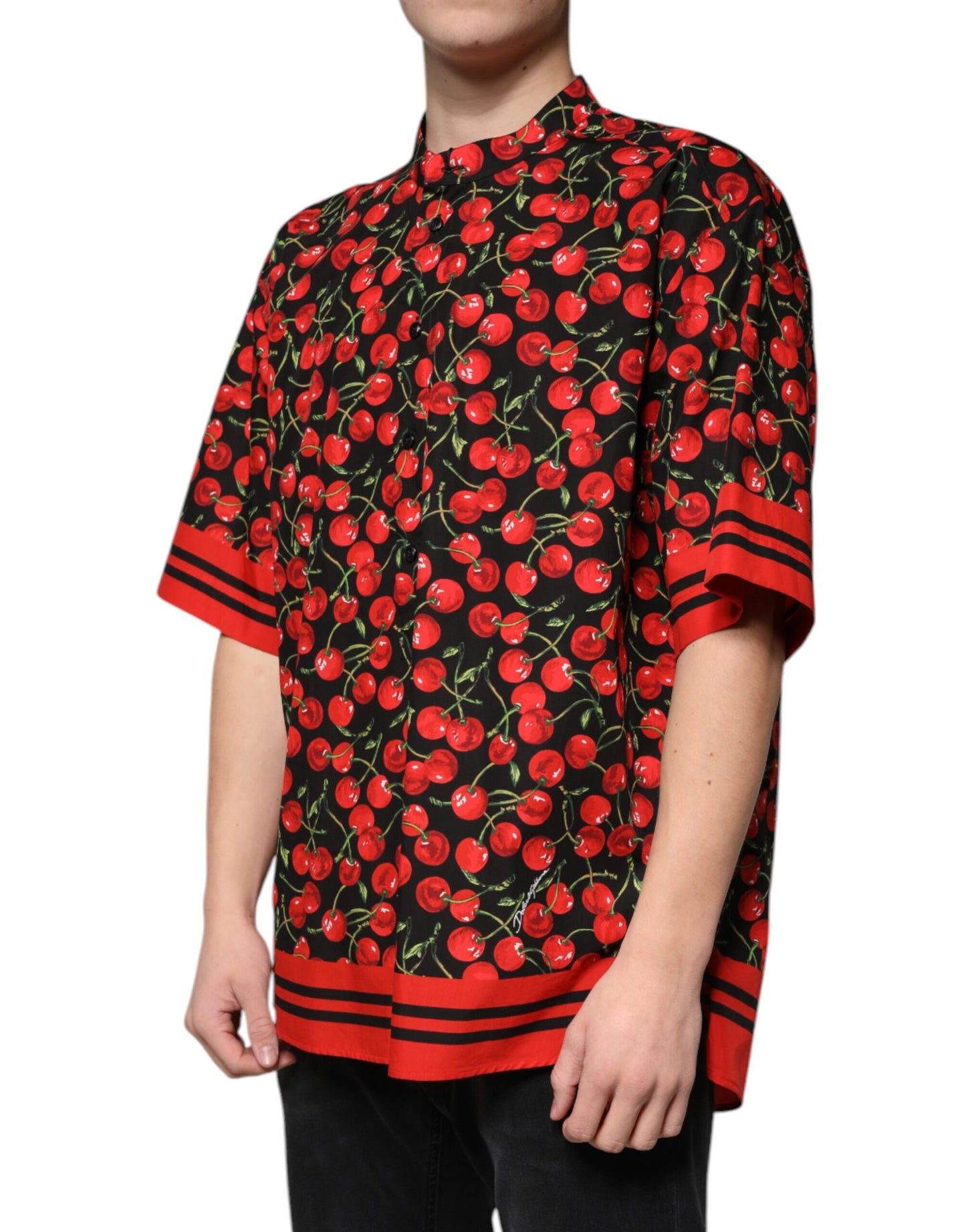 Dolce &amp; Gabbana svart körsbärsbomullsskjorta med knappar