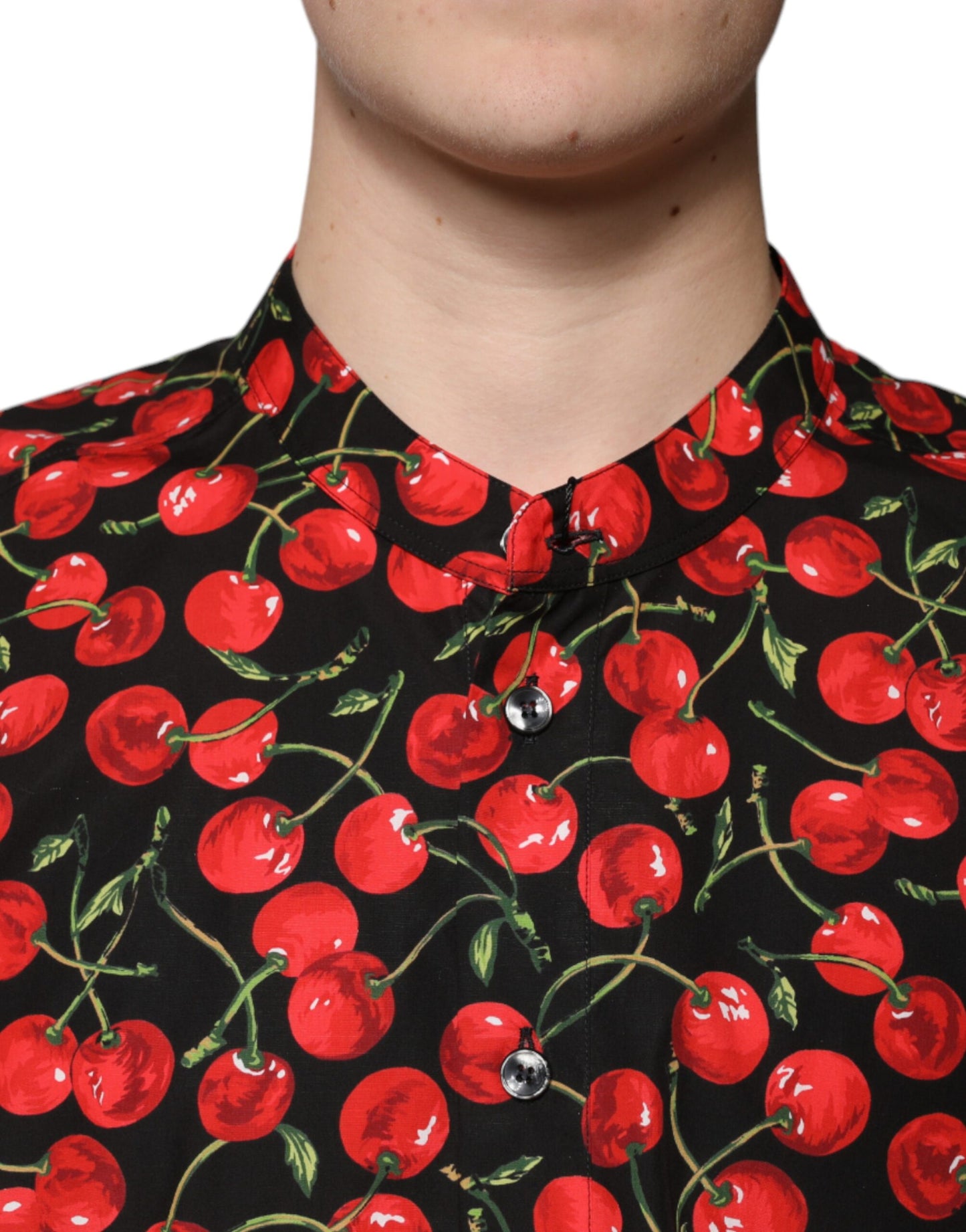 Dolce &amp; Gabbana svart körsbärsbomullsskjorta med knappar