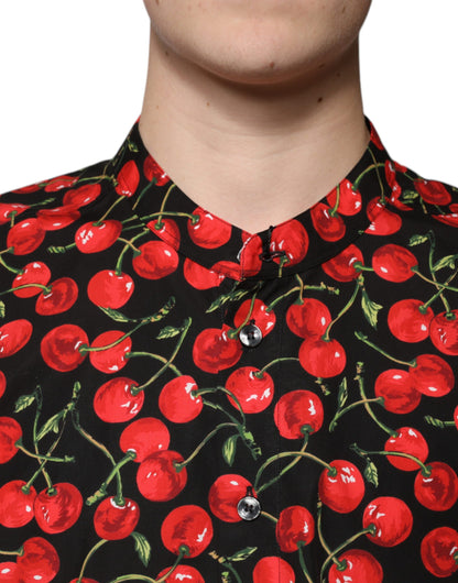 Dolce &amp; Gabbana svart körsbärsbomullsskjorta med knappar