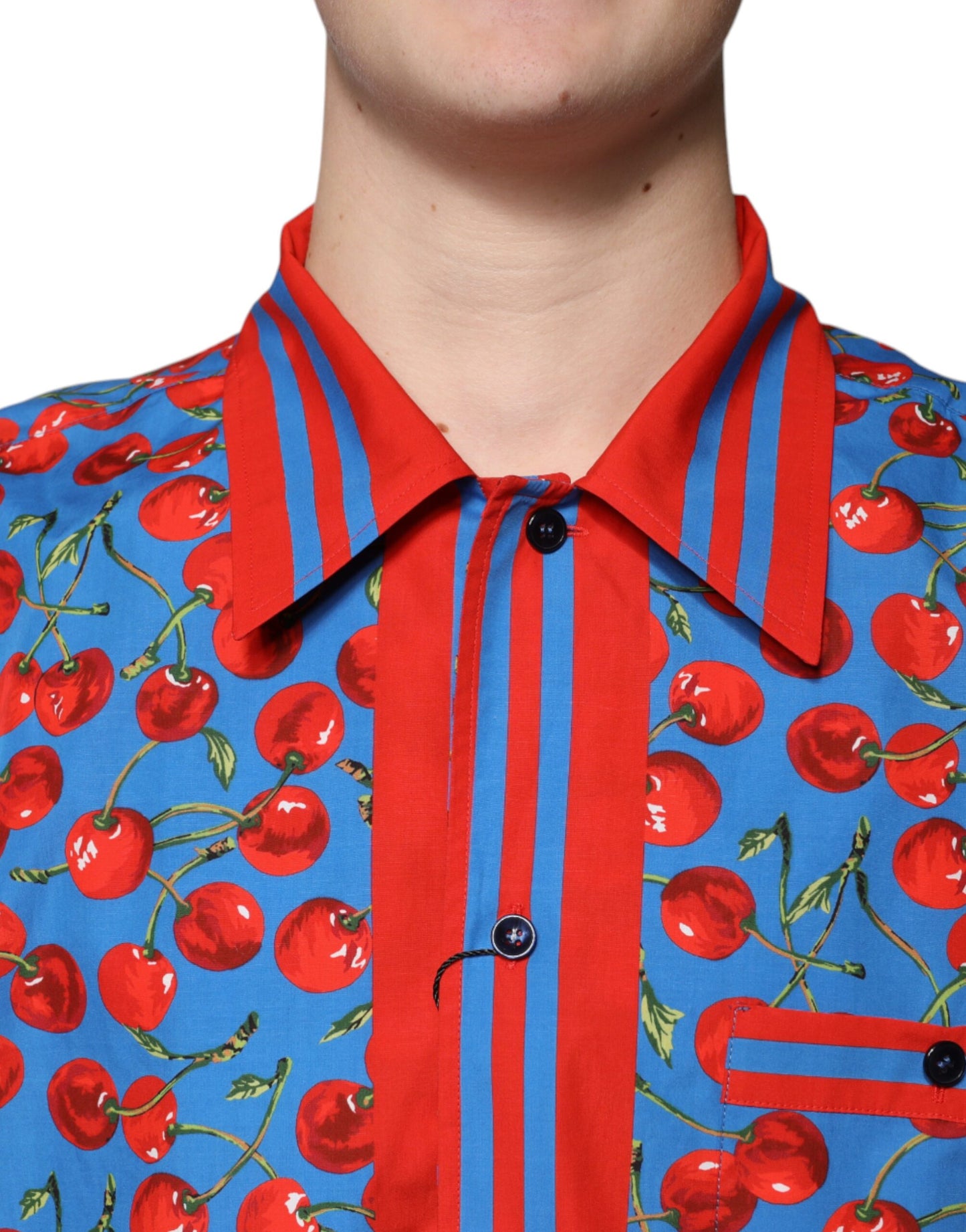 Dolce &amp; Gabbana Blå Körsbärsbomullskjorta med knappar
