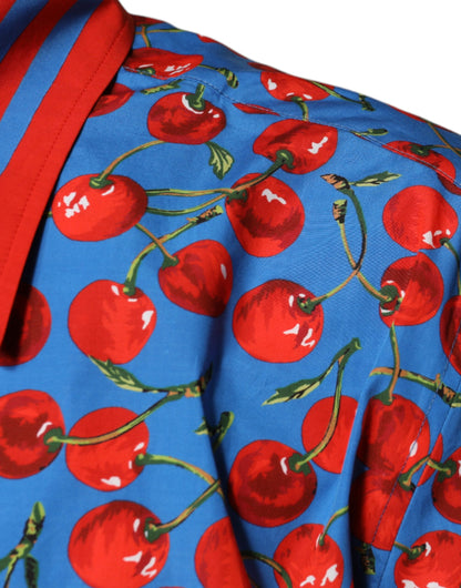 Dolce &amp; Gabbana Blå Körsbärsbomullskjorta med knappar