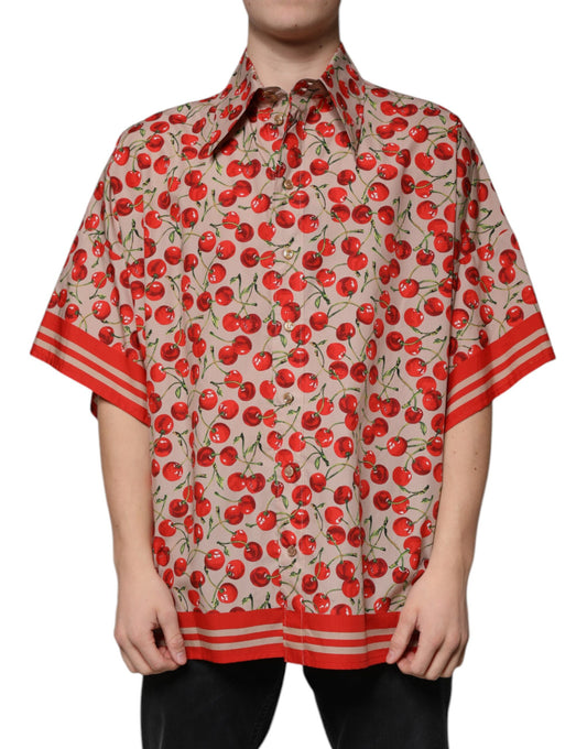 Dolce &amp; Gabbana Beige Körsbärsskjorta med knappar för män
