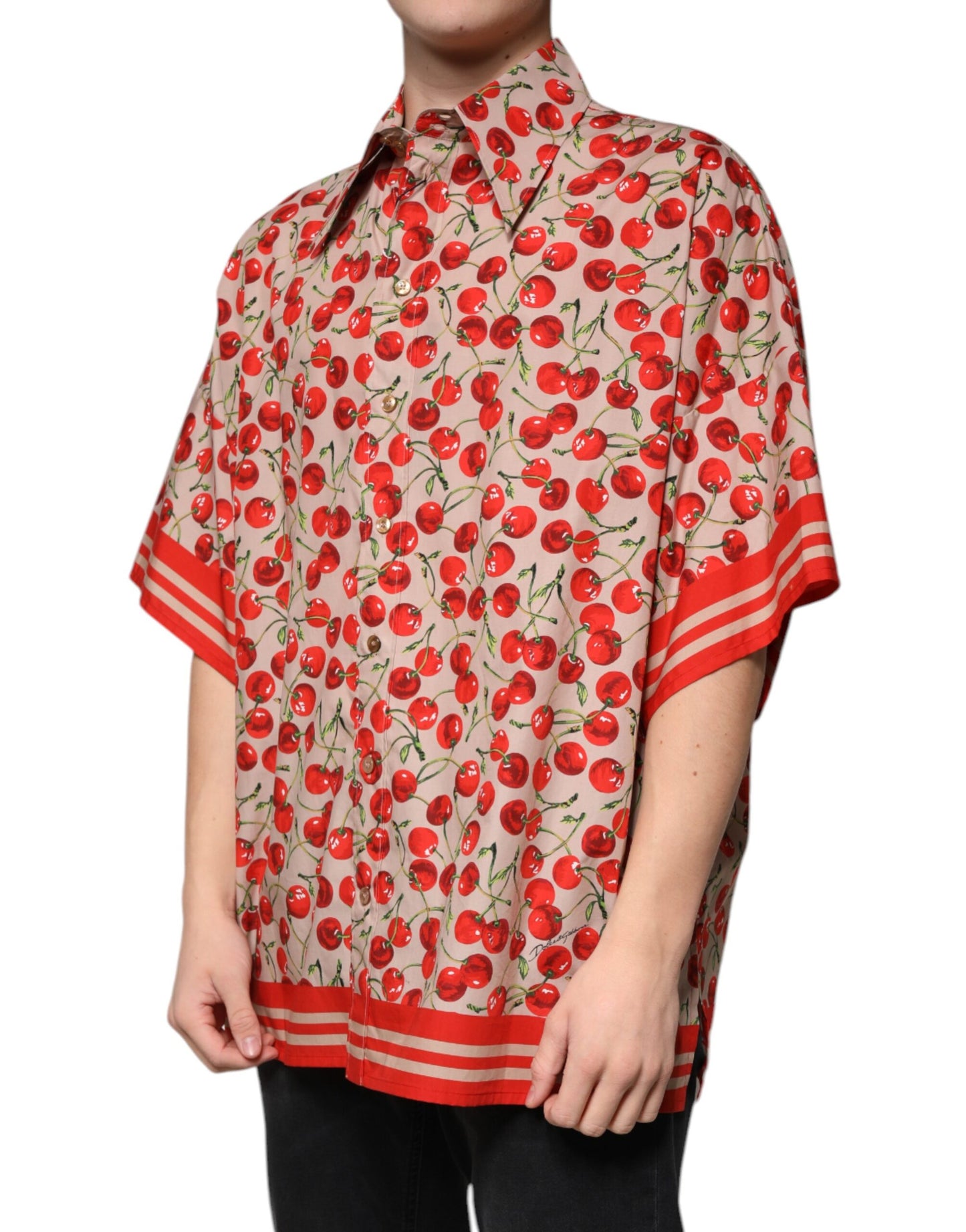 Dolce &amp; Gabbana Beige Körsbärsskjorta med knappar för män